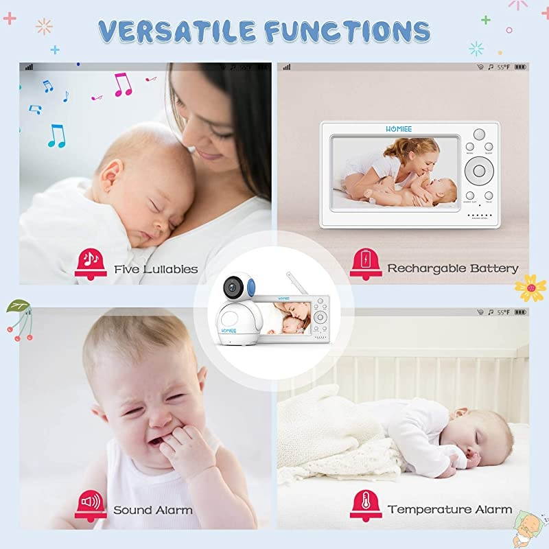 Upgraded Video Baby Monitor with Camera,  5" Color LCD Display Video Monitor with Audio, 1000 Ft Distance, 5M Night Vision, 5 Lullabies, Two-Way Audio, VOX, Sound/Temp Alarm, Blue