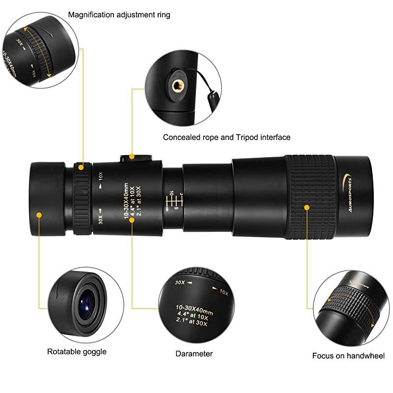 1030x40 Zoom Monocular with Bak4 Prism Dual Focus High Power Compact Waterproof Telescope Fit Adults for Hiking Hunting Camping Bird Watching Best Gifts for Men