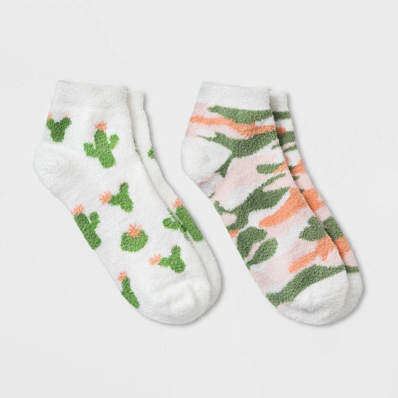 Women's Cactus Cozy 2pk Low Cut Socks - White 4-10