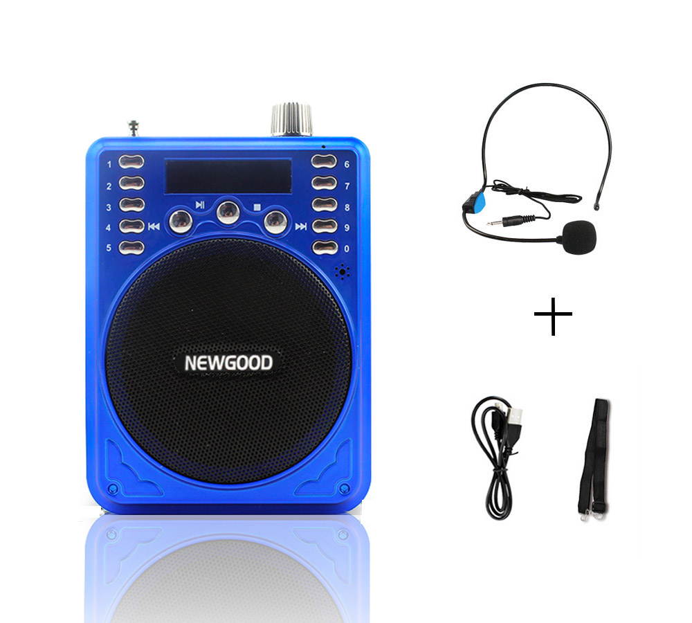 NEWGOOD Portable Mini Voice amplifier Speaker Microphone Megaphone Booster Loudspeaker MP3 player SD TF Card USB disk FM Radio For Sales Promotion (Blue)