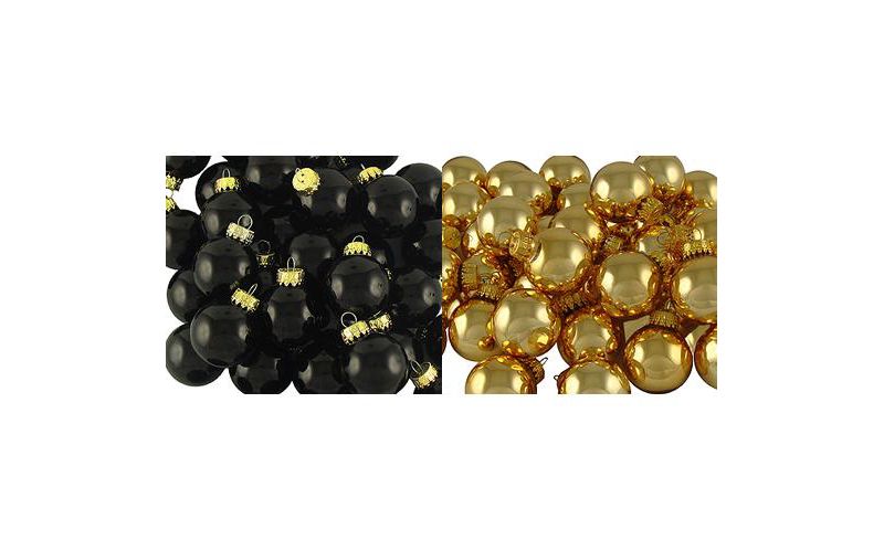 Roman Club Pack Of 120 Shiny Gold & Black Glass Ball Christmas Ornaments 1.25"