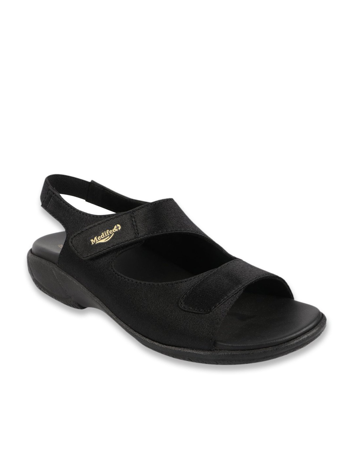 MediFeet Women's Black Ankle Strap Wedges