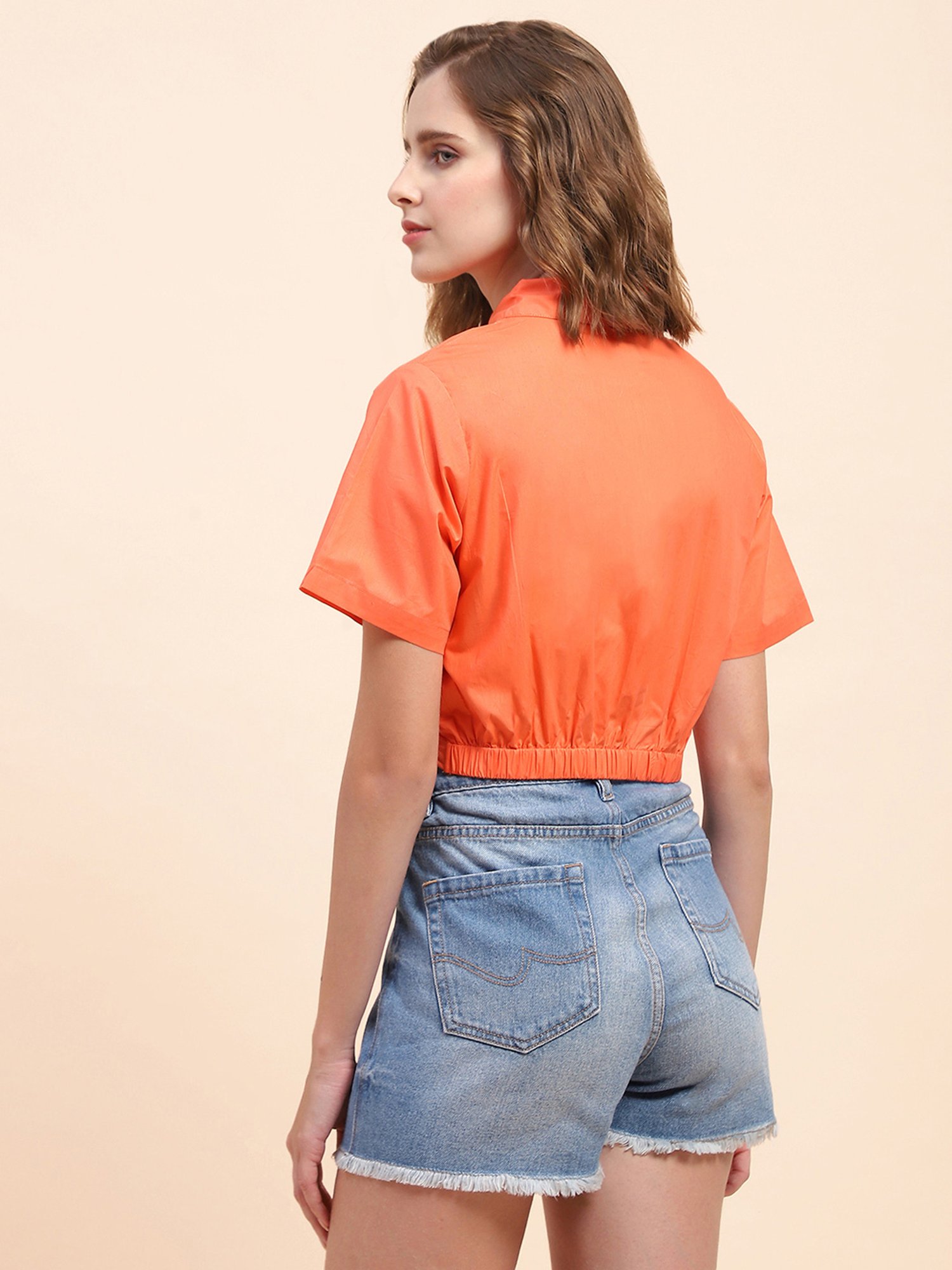 Camla Orange Regular Fit Crop Shirt