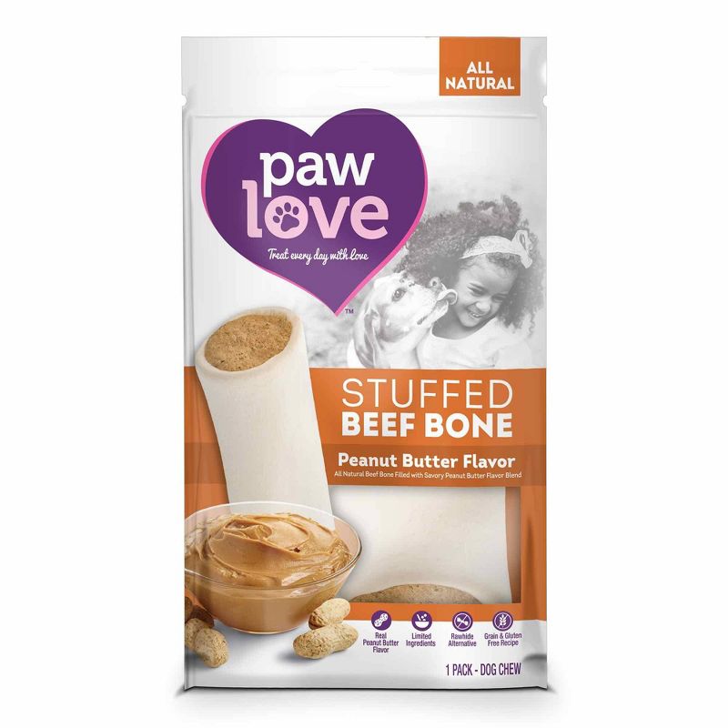 Paw Love Peanut Butter & Beef Flavor Stuffed Shin Bone Rawhide Dog Treats