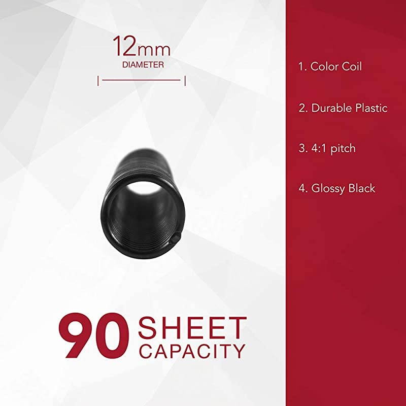 Binding Spines Spirals Coils 12mm 90 Sheet Capacity 41 Pitch Color Coil Black 100 Pack 9665040