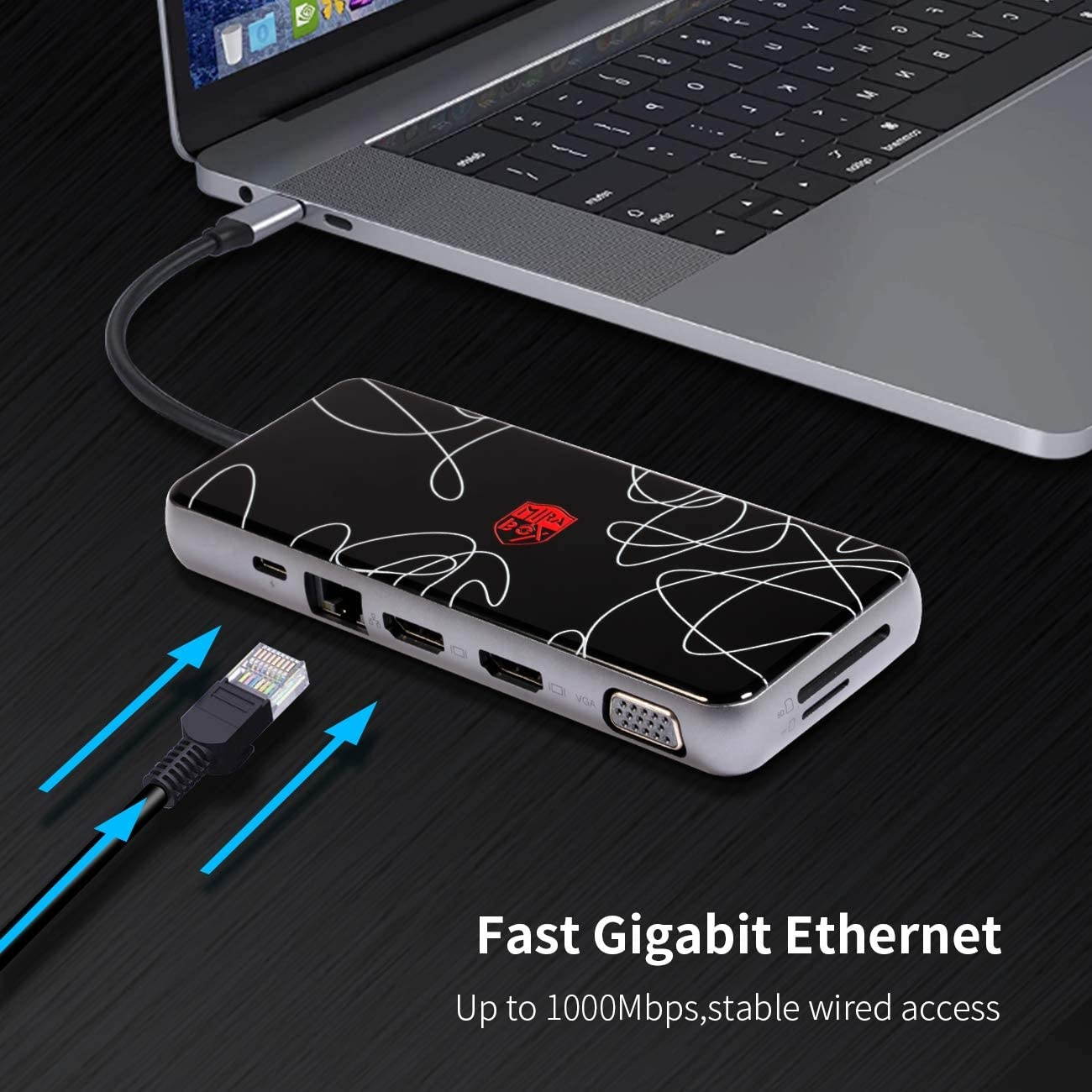 Mirabox USB C Docking Station 12-in-1 USB3.1 Type C Triple Display with 4K HDMI,1080P VGA, USB3.0,Ethernet,100W PD,USB-C Data Port and SD/TF for MacBookPro/Air(Thunderbolt 3) and Other USB-C Laptops