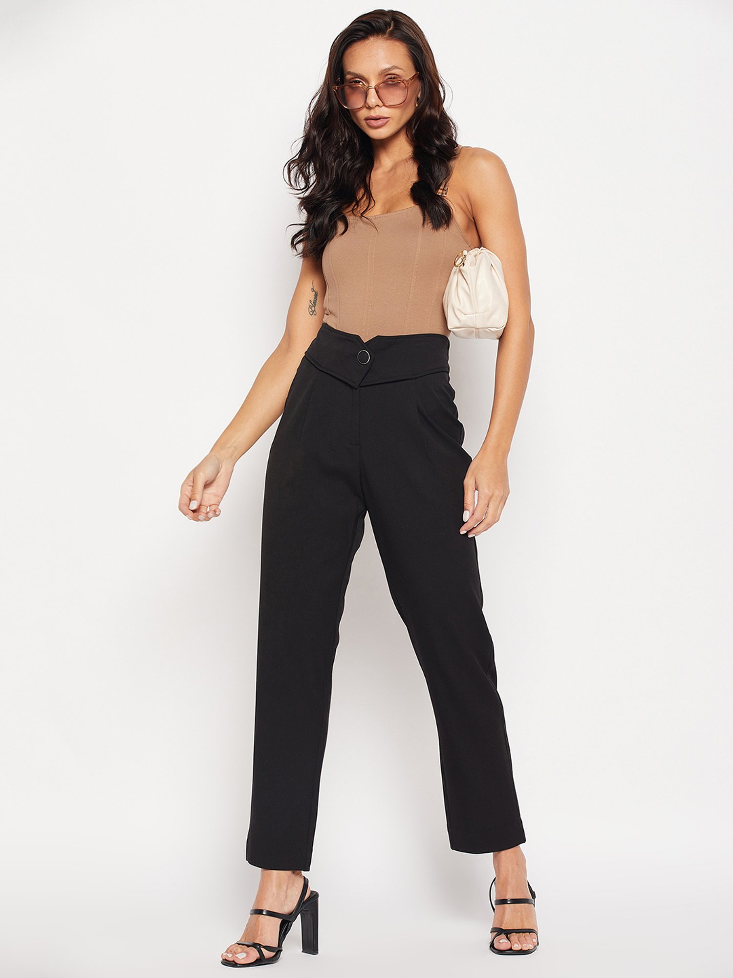 Camla by MADAME Black Straight Fit Mid Rise Trousers
