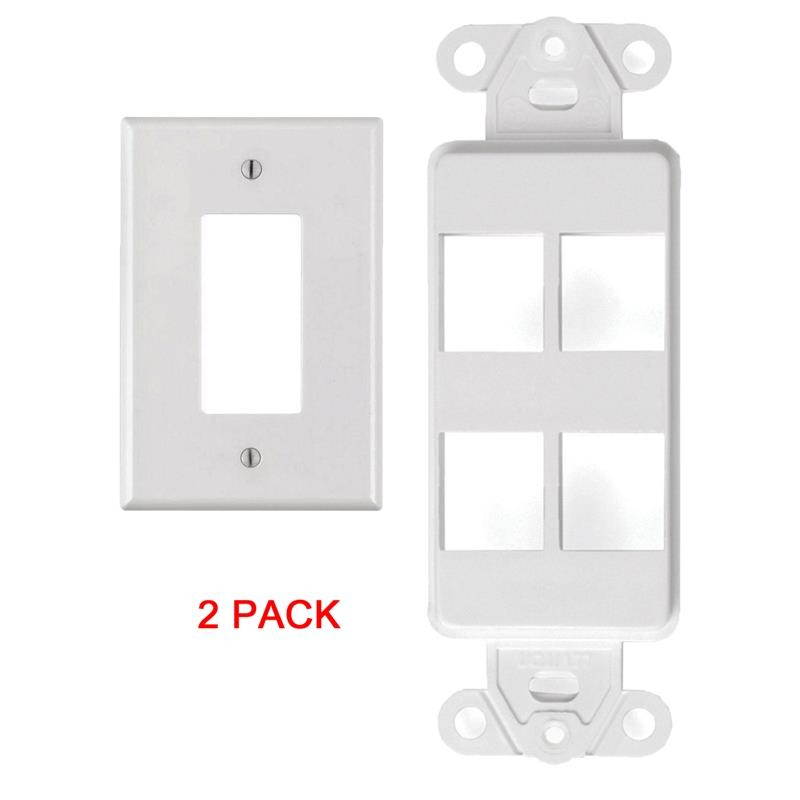 White 4 Port Decora Keystone Snap-in Jack Modular Wall Insert Cover Plate (2/pk)