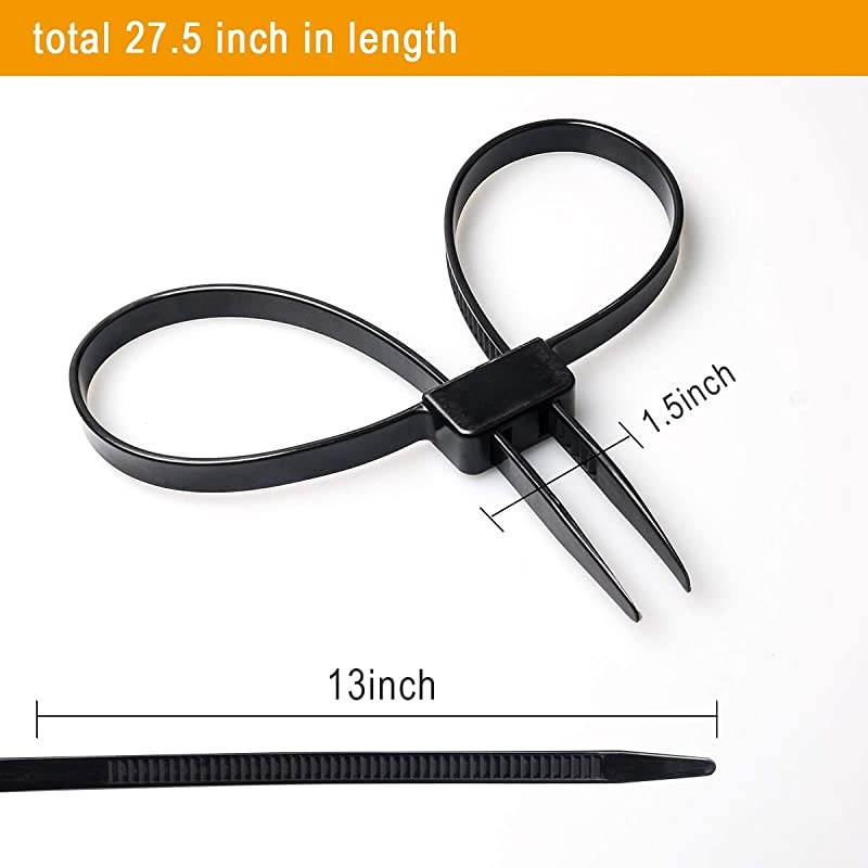 Disposable Zip Tie Handcuffs Black Flex Cuffs 10 PCS Double Locking Zip Ties Restraints Black Nylon Cable Tie Heavy Duty Tensile Strength 250 LBS | Length 27 12quotBlack