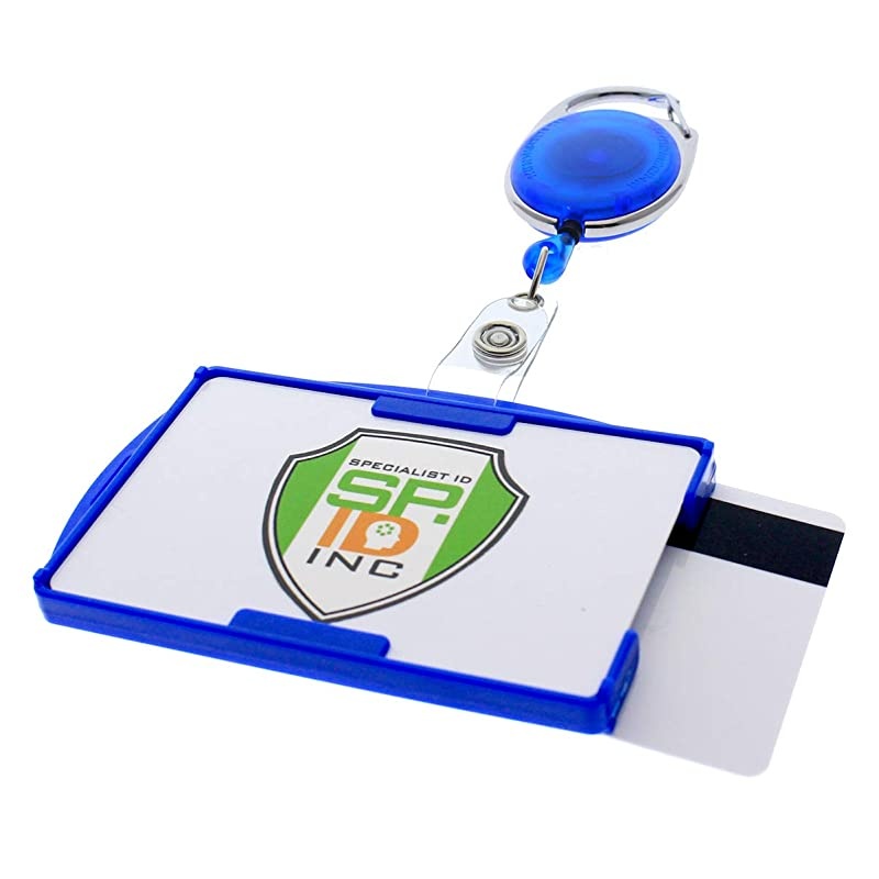 2 Pack - Premium Two Card Plastic Badge Holder - Vertical or Horizontal - with Heavy Duty Retractable Carabiner Clip Badge Reel by  (Black)