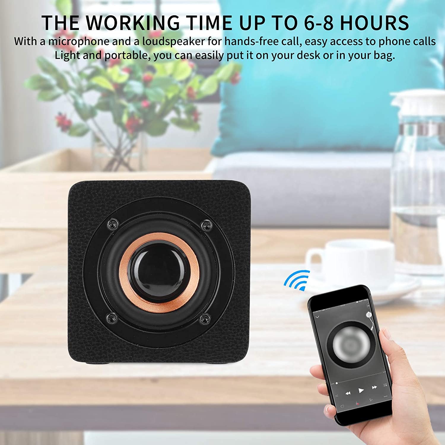 01 Wireless Wood Durable Bluetooth Speaker, Loudspeaker, 3W Lightweight for Bathroom Home(Black Skin Pattern)