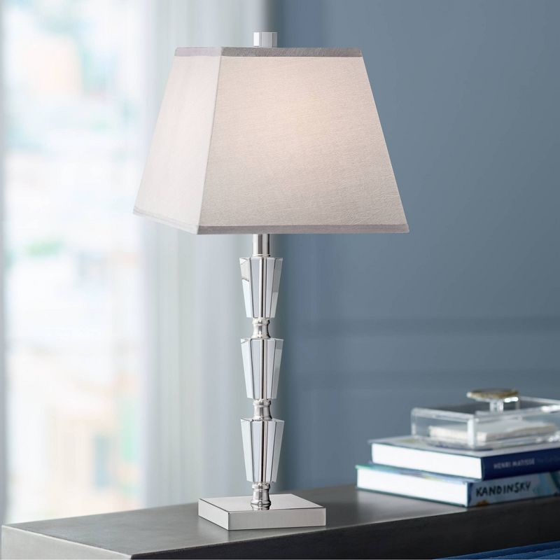 Vienna Full Spectrum Art Deco Table Lamp Stacked Crystal Base Gray Tapered Square Shade for Living Room Family Bedroom Bedside