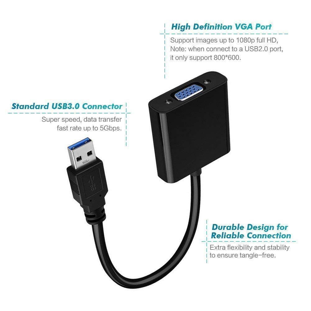 Wanmingtek High Speed USB 3.0 to VGA Adapter Converter, Multi-Monitor Adapter Male to Female Connector, Support Max Resolution 1080p 60Hz,for PC Laptop Windows 10/8.1/8/7/XP, No Need CD Driver(Blue)