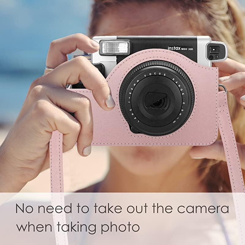 Protective Case Compatible with Fujifilm Instax Wide 300 Instant Film Camera - Premium PU Leather Protective Bag Cover w/Removable Strap, Rose Gold