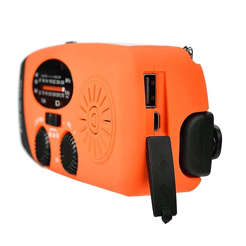 Upgraded Version IS088U+ Dynamo Solar Hand Crank Self Powered AMFMNOAA Weather Radio with LED Flashlight and 1000mAh Emergency Power Bank Orange