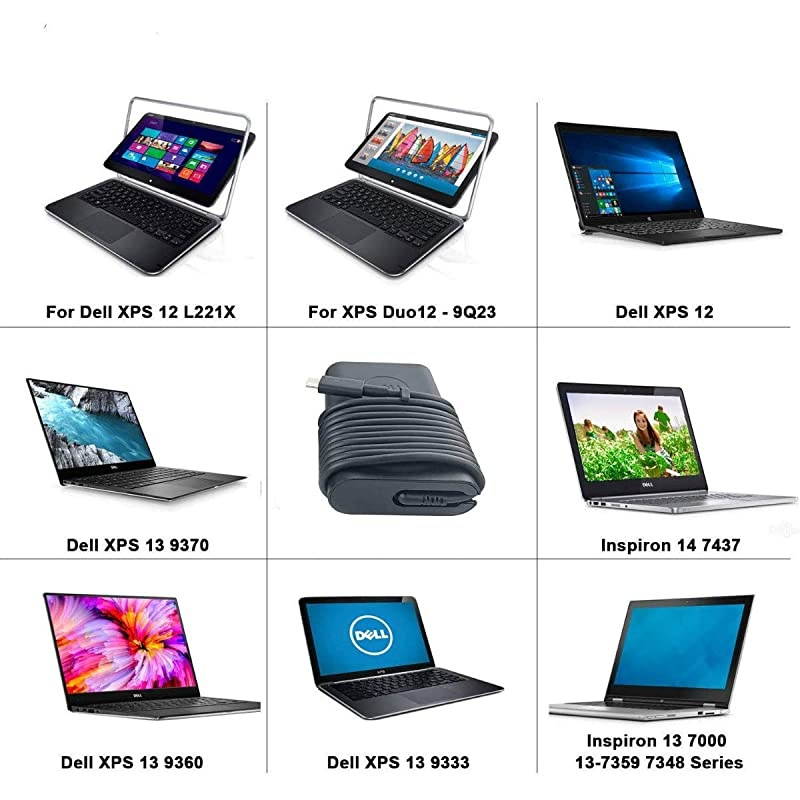 Type-C Charger Fit for Dell Latitude 12 5285 5289 5290 7212 7275 7285 7290, XPS 13 9350 9360 9365 9370 Laptop Power Supply Adapter Cord