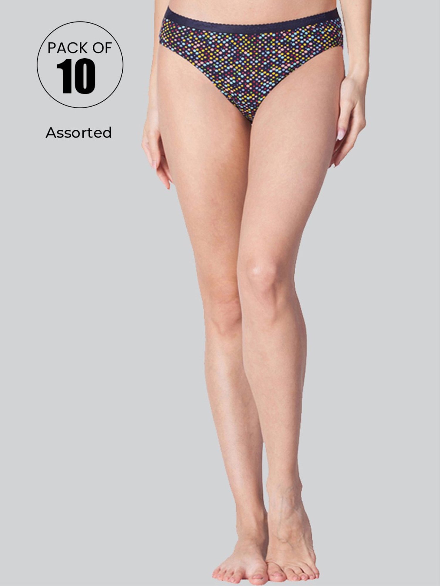 Lyra Assorted Color Cotton Printed Bikini Panties - Pack Of 10