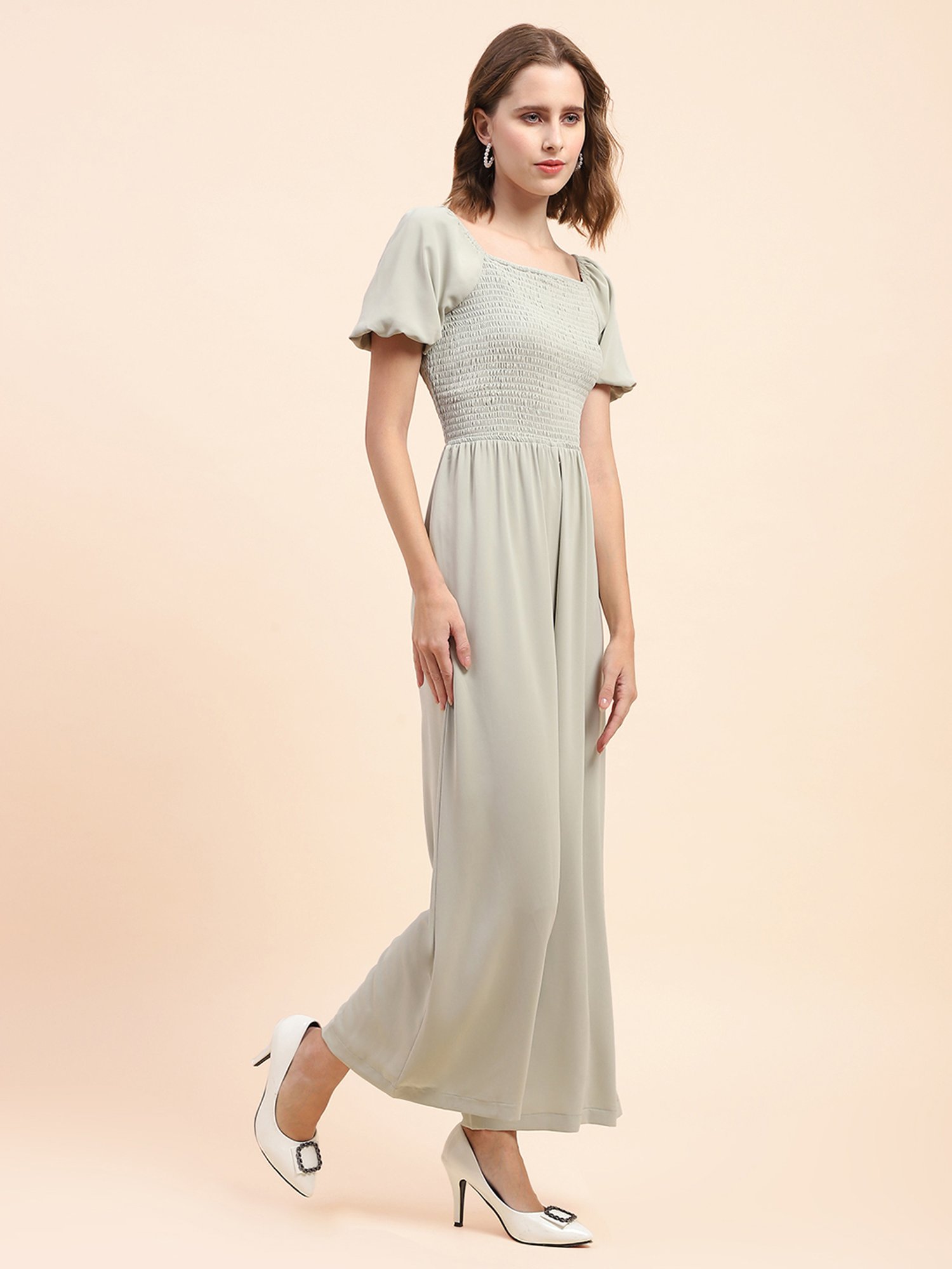 Camla Green Polyester Blend Maxi Jumpsuit
