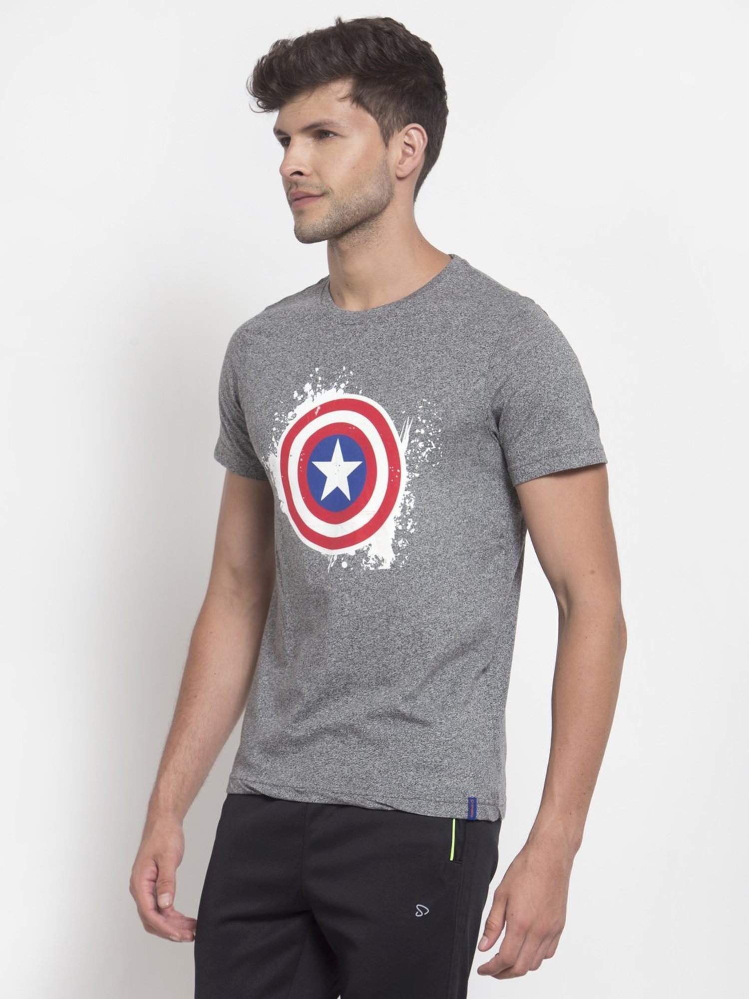 Sporto Cool Grey Regular Fit Printed Sports T-Shirt