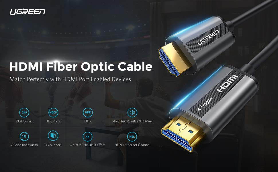 LUOM 4K Fiber Optic HDMI Cable 6.6 Feet, HDMI 2.0 18Gbps, Supports 4K 60hz, Dolby 7.1 audio, ARC, HEC and more, backward compatible with HDMI 1.4, 1.3 for Apple TV, HDTV, Roku TV Box,Playstation 4 PS3
