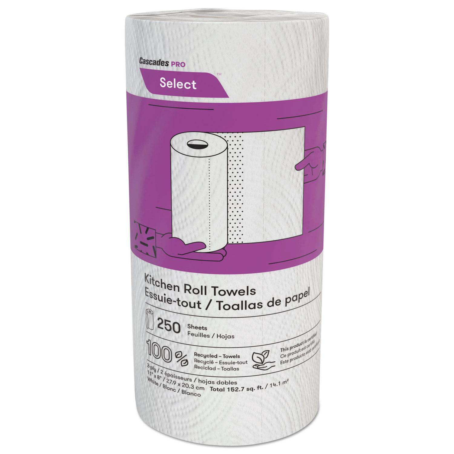 Cascades PRO Select Kitchen Roll Towels 2-Ply 8 x 11 250/Roll 12/Carton K250