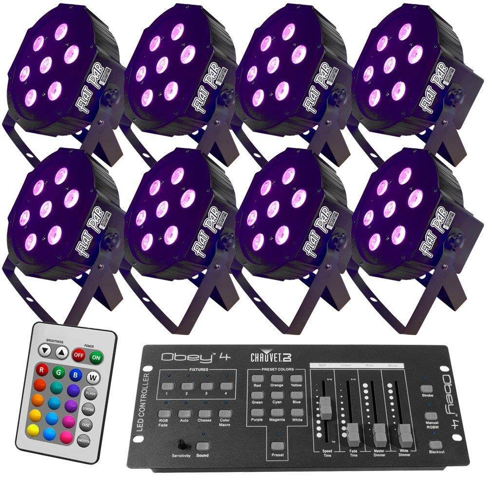 Up-Lighting System - 8 FlatPar Quad Color 7 x 10 watt RGBW  w/Controller - DJ Lighting