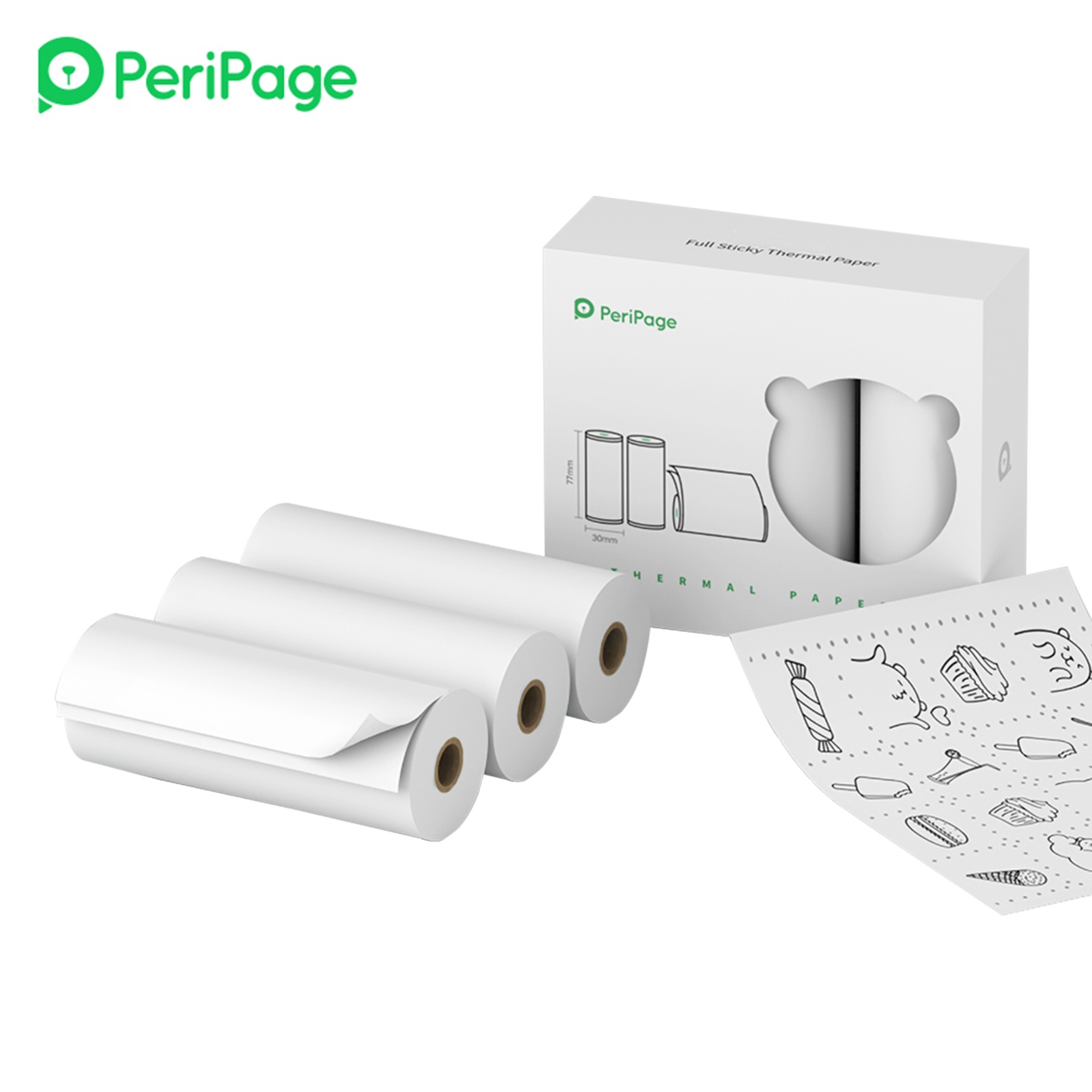 PeriPage 77 x 30mm Self-Adhesive Thermal Paper Sticker BPA-Free Printable Sticky Paper Roll Waterproof Oil-proof Friction-proof for PeriPage A9/A9s/A9 Pro/A9 Max/A9s Max Mini Pocket Mobile Printer, 3