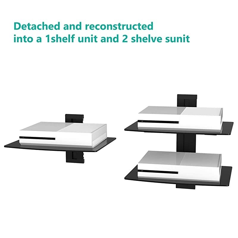 CS303B Floating Wall Mounted Shelf with Strengthened Tempered Glasses for DVD Players,Cable Boxes, Games Consoles, TV Accessories, 3 Shelf, Black