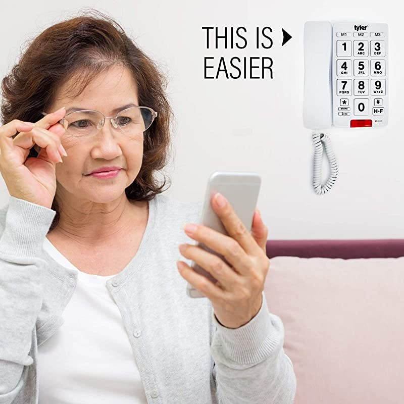 TBBP-3-WH Big Button Corded Phone with Speakerphone for Seniors and Ease of Use