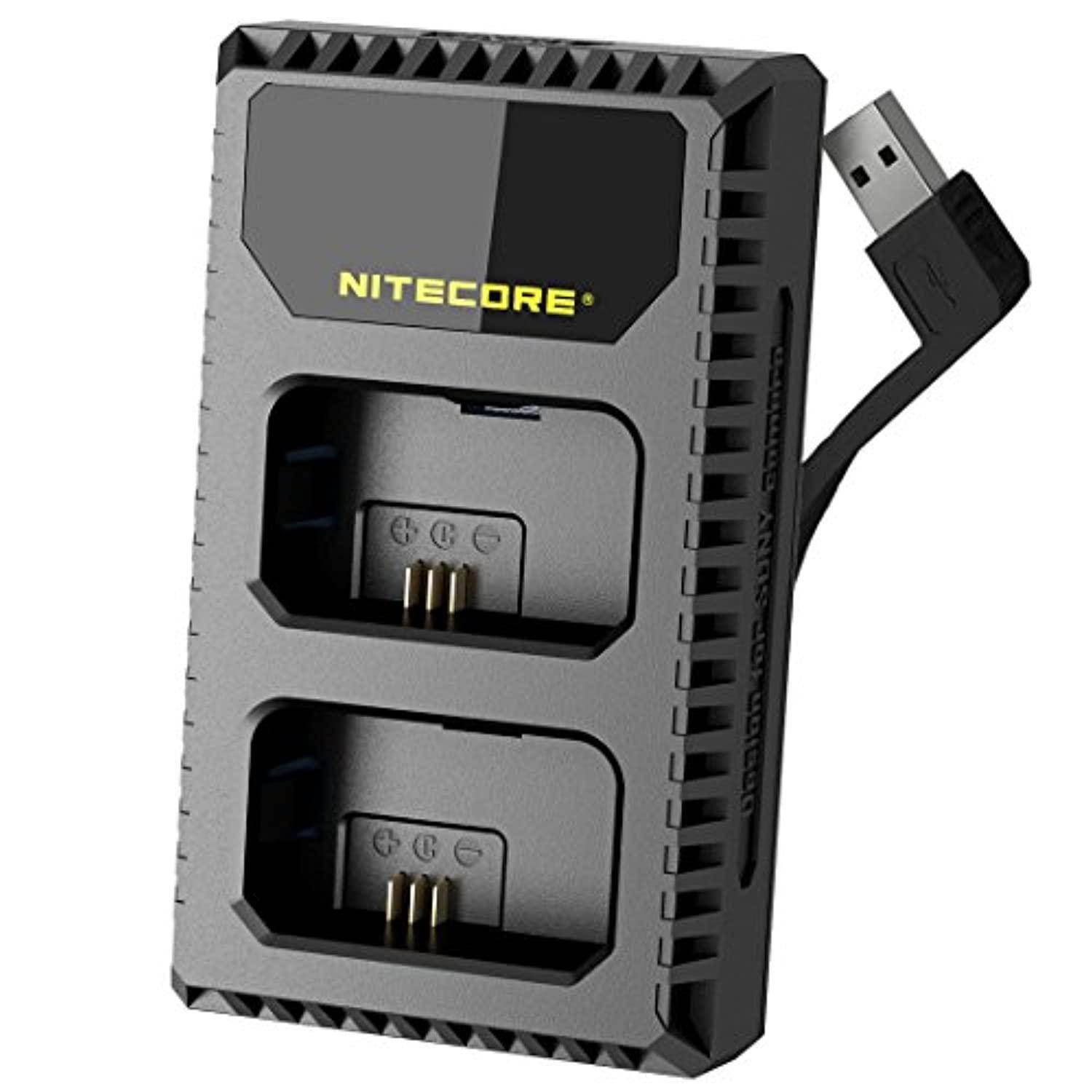 nitecore usn1 digital dual slot travel camera charger for sony npfw50 batteries, compatible with a5000, a5100, a6000, a6300, a6500, a7, a7 ii, a7r. a7r2, a7s, a7s ii, dscrx10s and lumentac adapter
