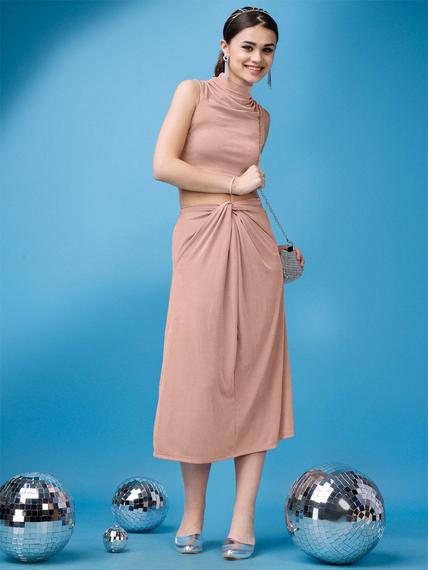 PURVAJA Peach Midi Co-Ord Set