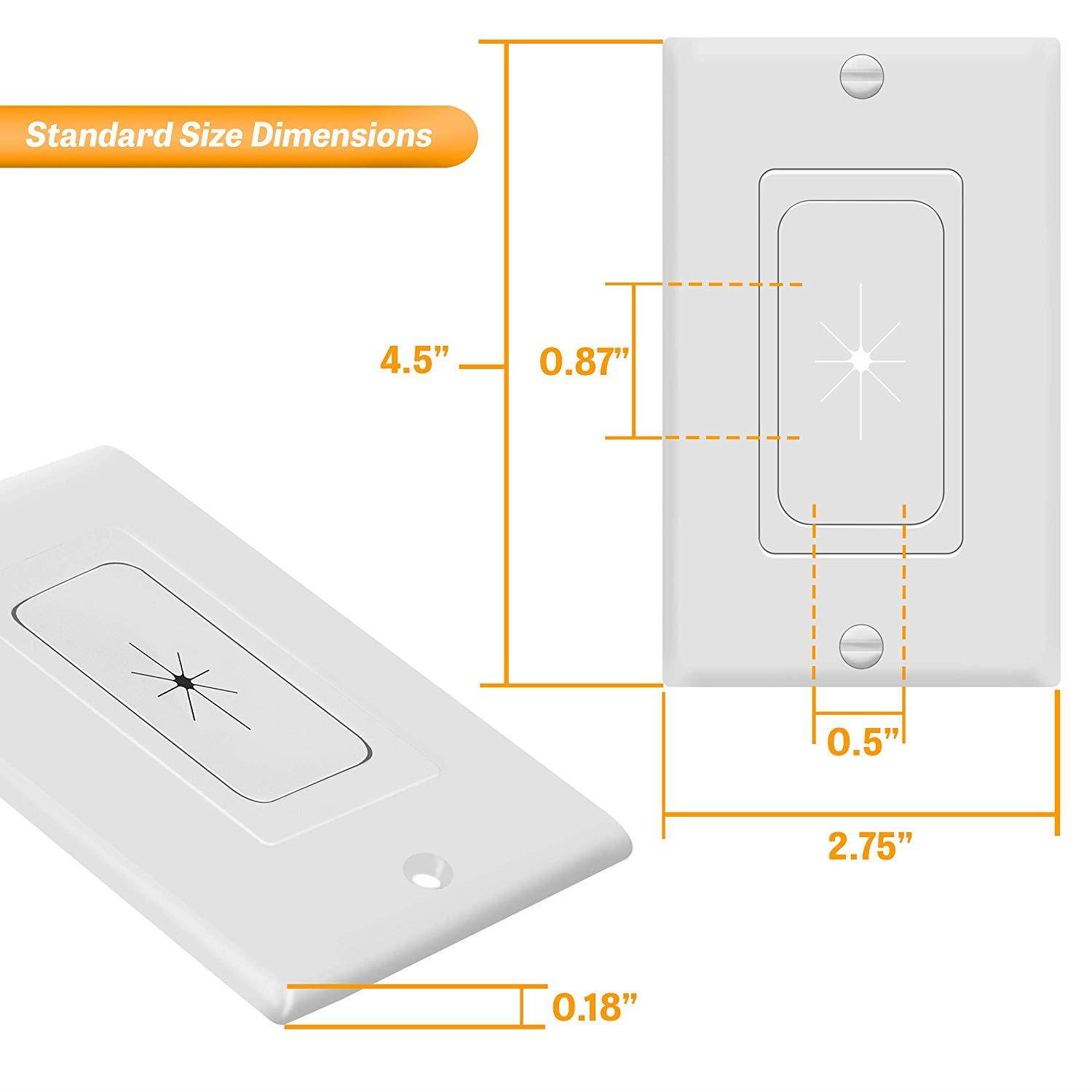 TOPGREENER Flexible Rubber Grommet Opening Multimedia Cable Pass-Through Insert with Decorator Wall Plate for Low-Voltage Cords, Standard Size 1-Gang, White (6 Pack) TG8901-6PC