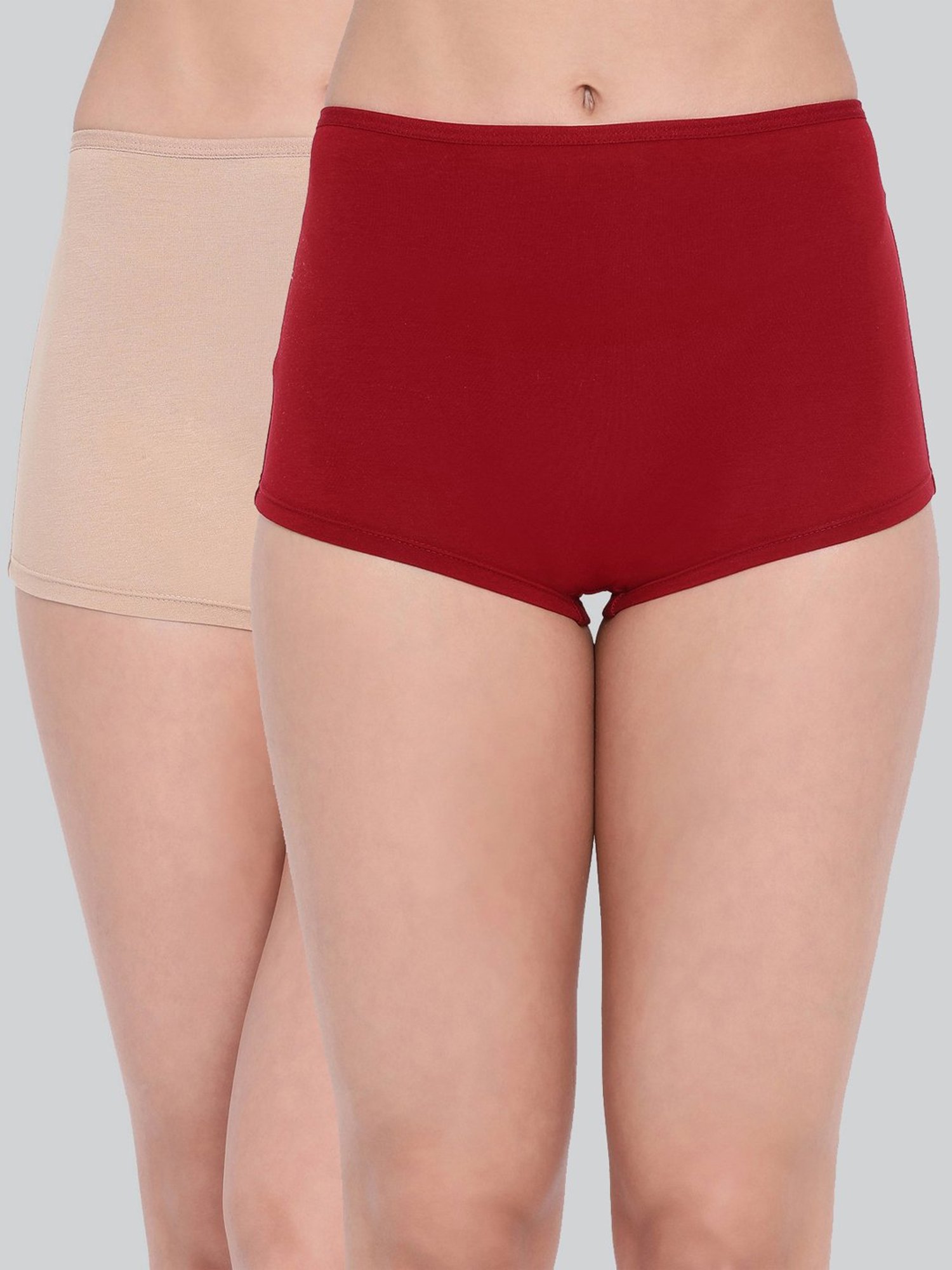 Lyra Red & Beige Cotton Boy Shorts Panties - Pack Of 2