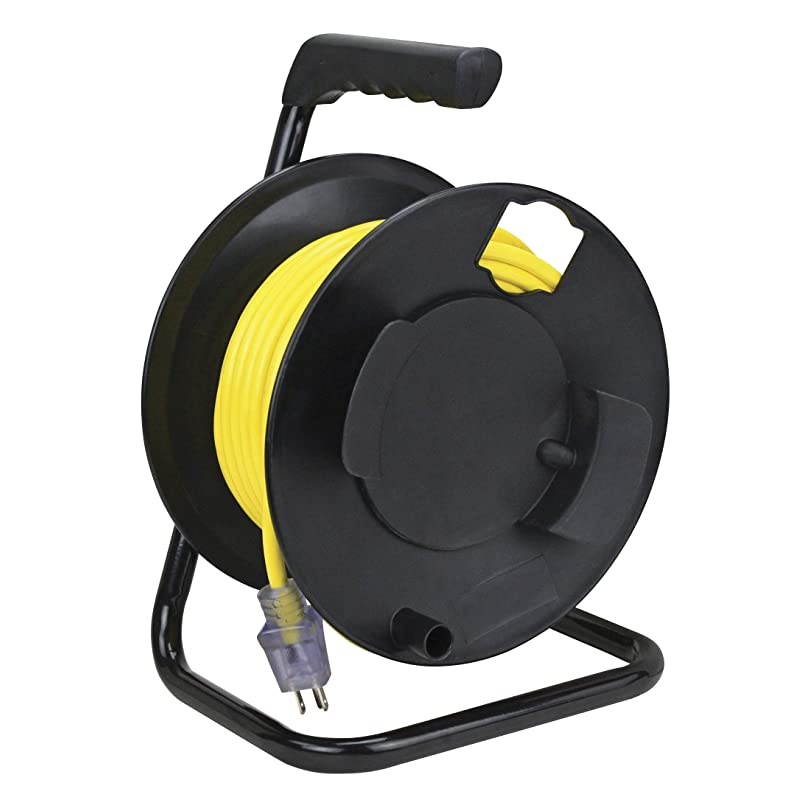 CR003000 Portable Cord Reel with Metal Stand Black Holds 100Ft of Cord