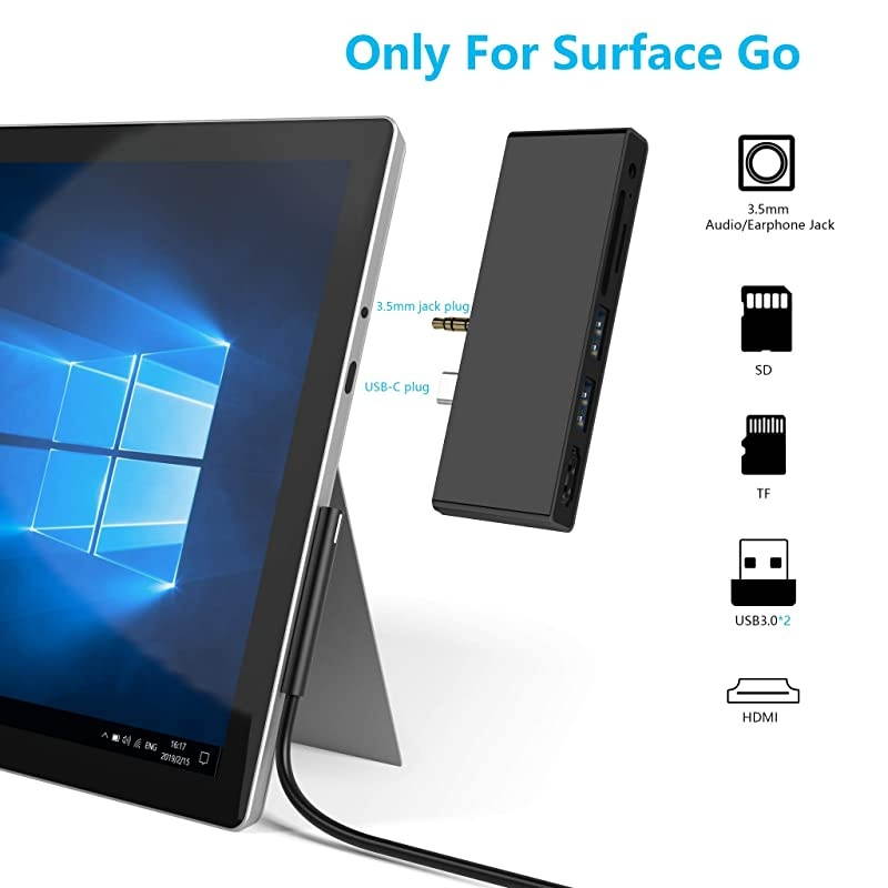 Surface Go Docking Station USB C HDMI Adapter for Surface Go  6in1 USB C Hub Adapter Dongle with 4K USB C to HDMI 2 USB 30 Ports 35mm Earphones JackSDTF Card ReaderSurface Go Hub