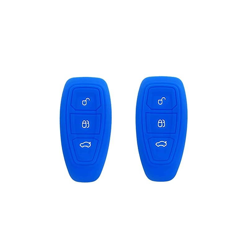 Autotech Remote Key Silicone Rubber Keyless Entry Shell Case Fob and Key Skin Cover fit for Ford Focus 3 Escape Fiesta ST Titanium Mondeo Ecosport Kuga MK3 3 Buttons 1 Pair Blue