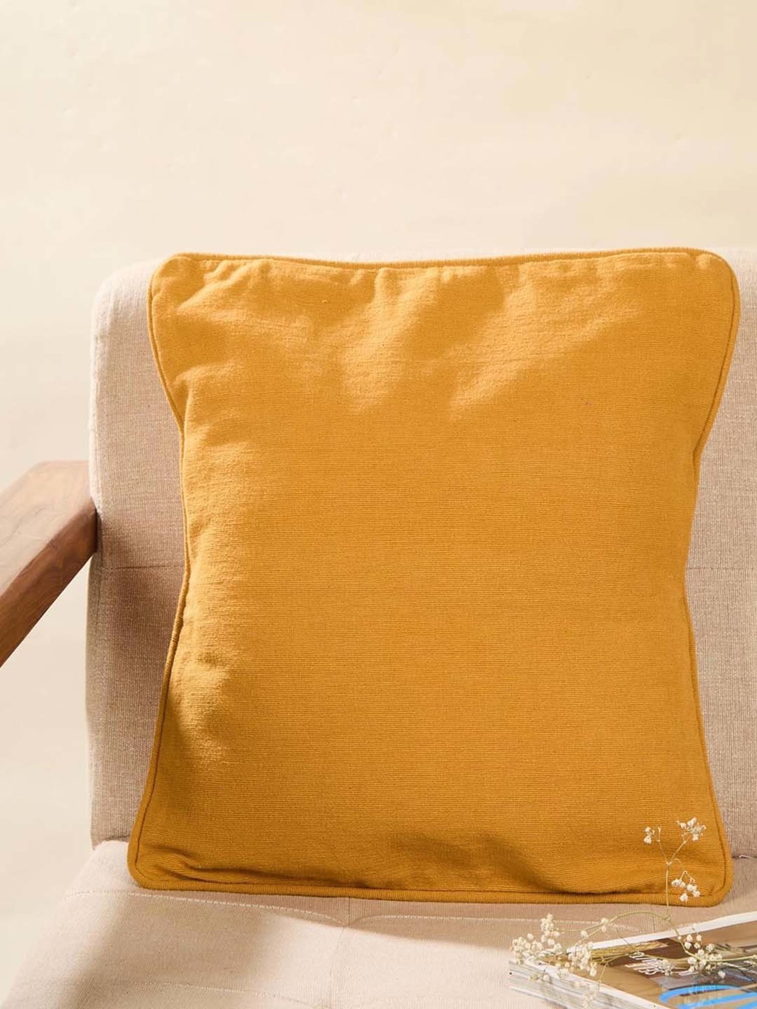 Fabindia Standalone Yellow Cotton Cushion Cover