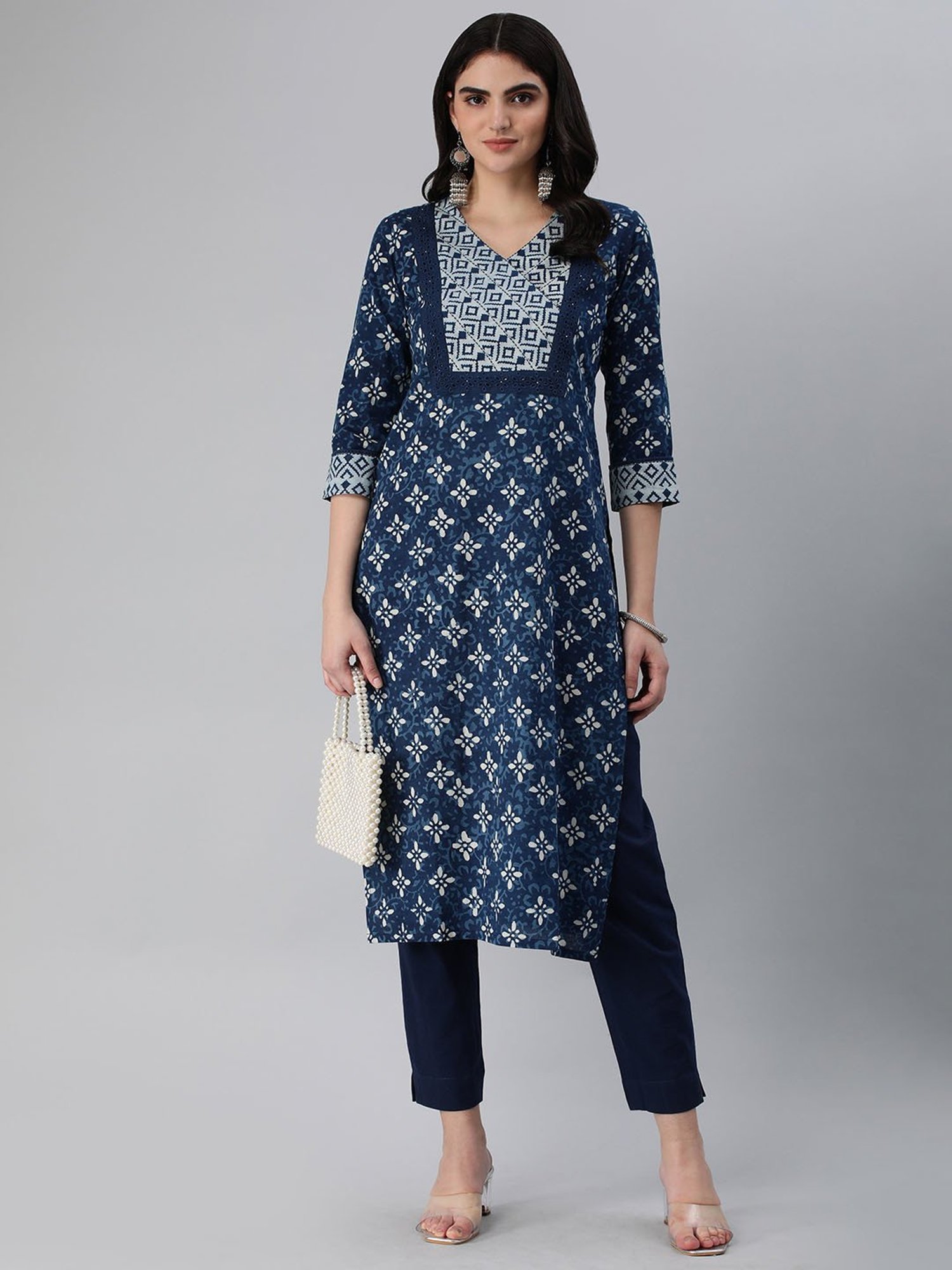 Kami Kubi Blue Printed Straight Kurta