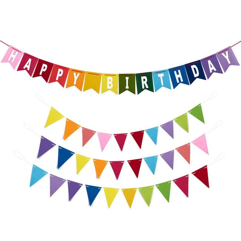 Blue Panda Set of 4 Rainbow Happy Birthday Banner & Pennant Banner Party Decorations Supplies