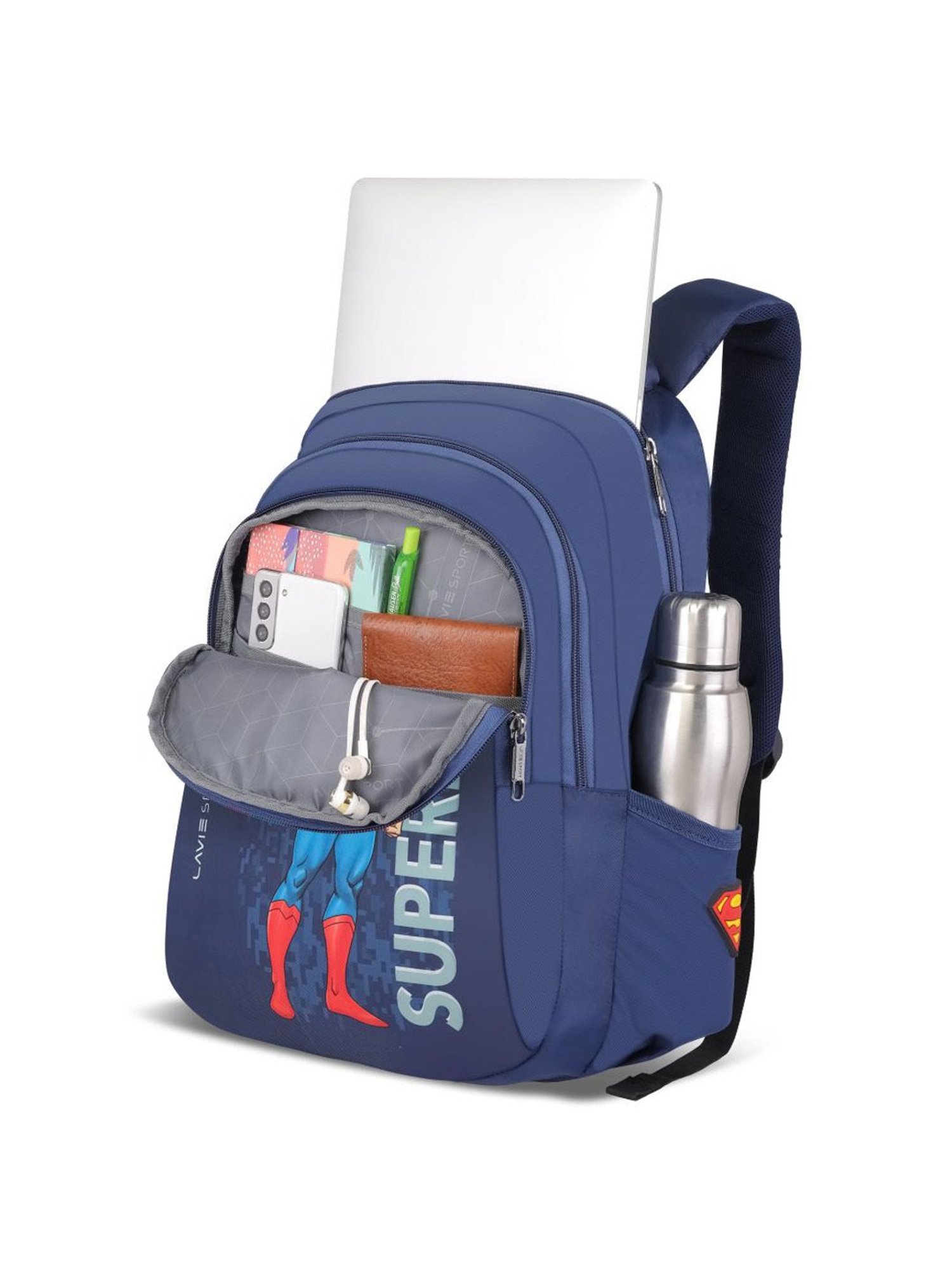 Lavie Sport Superman Ace Navy Polyester Printed Laptop Backpack - 26 Ltrs