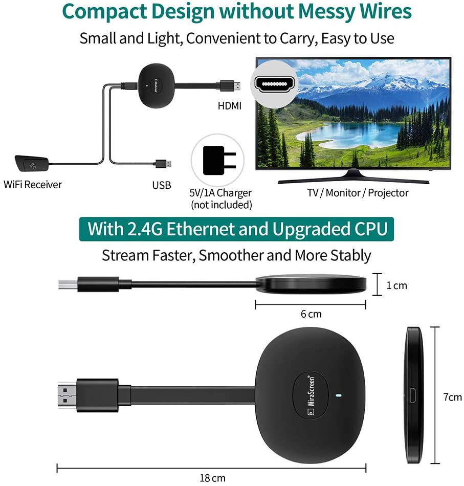 MPIO Wireless HDMI Display Dongle Adapter, 4K Wi-Fi Streaming Video Receiver for iPhone/iPad/Android/iOS/Windows/PC to HD TV/Monitor/Projector,Wi-Fi Display Adapter Support Miracast Airplay DLNA