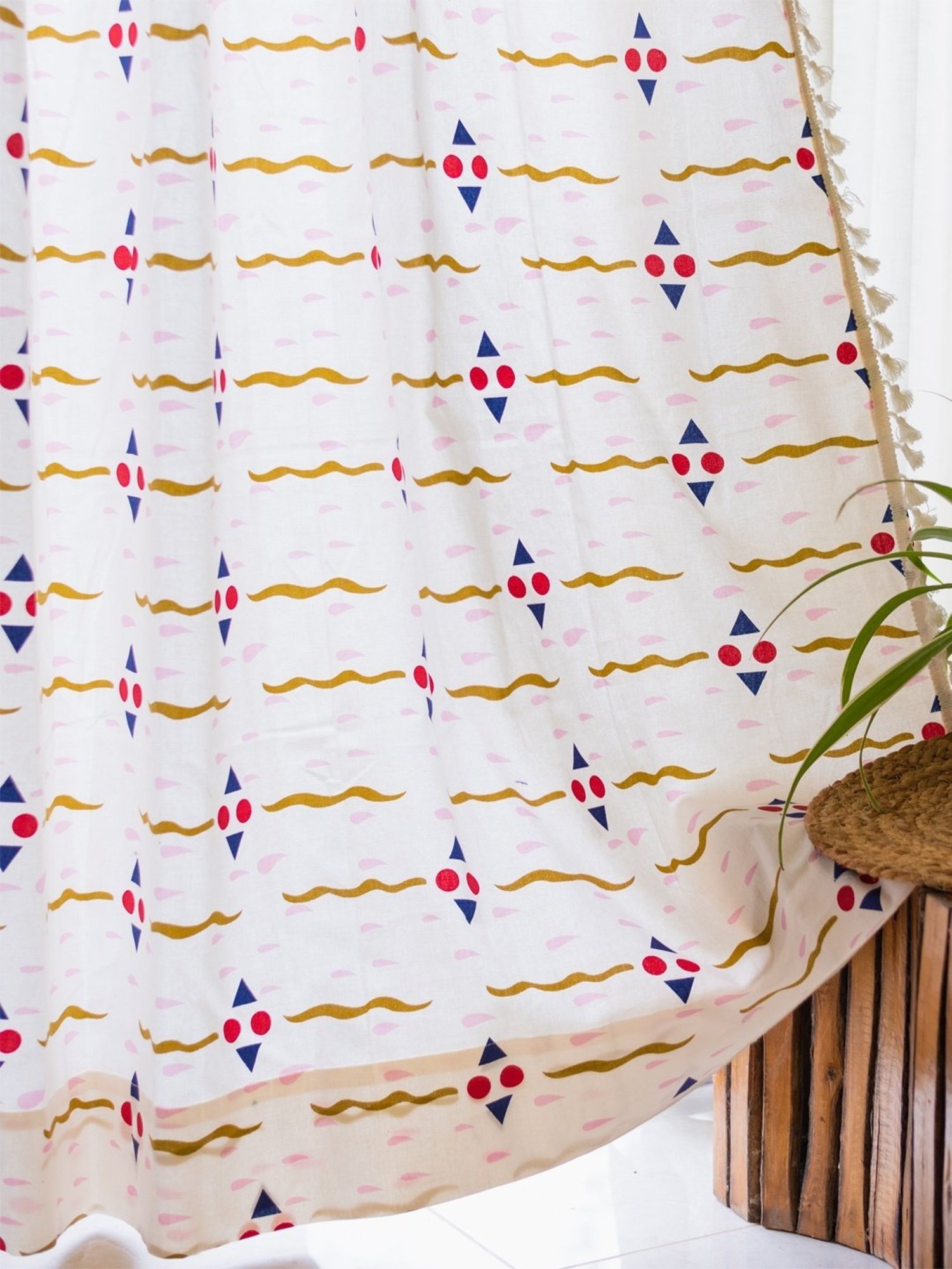 Urban Space Printed Pink & White Cotton 5 ft Boho Window Curtain