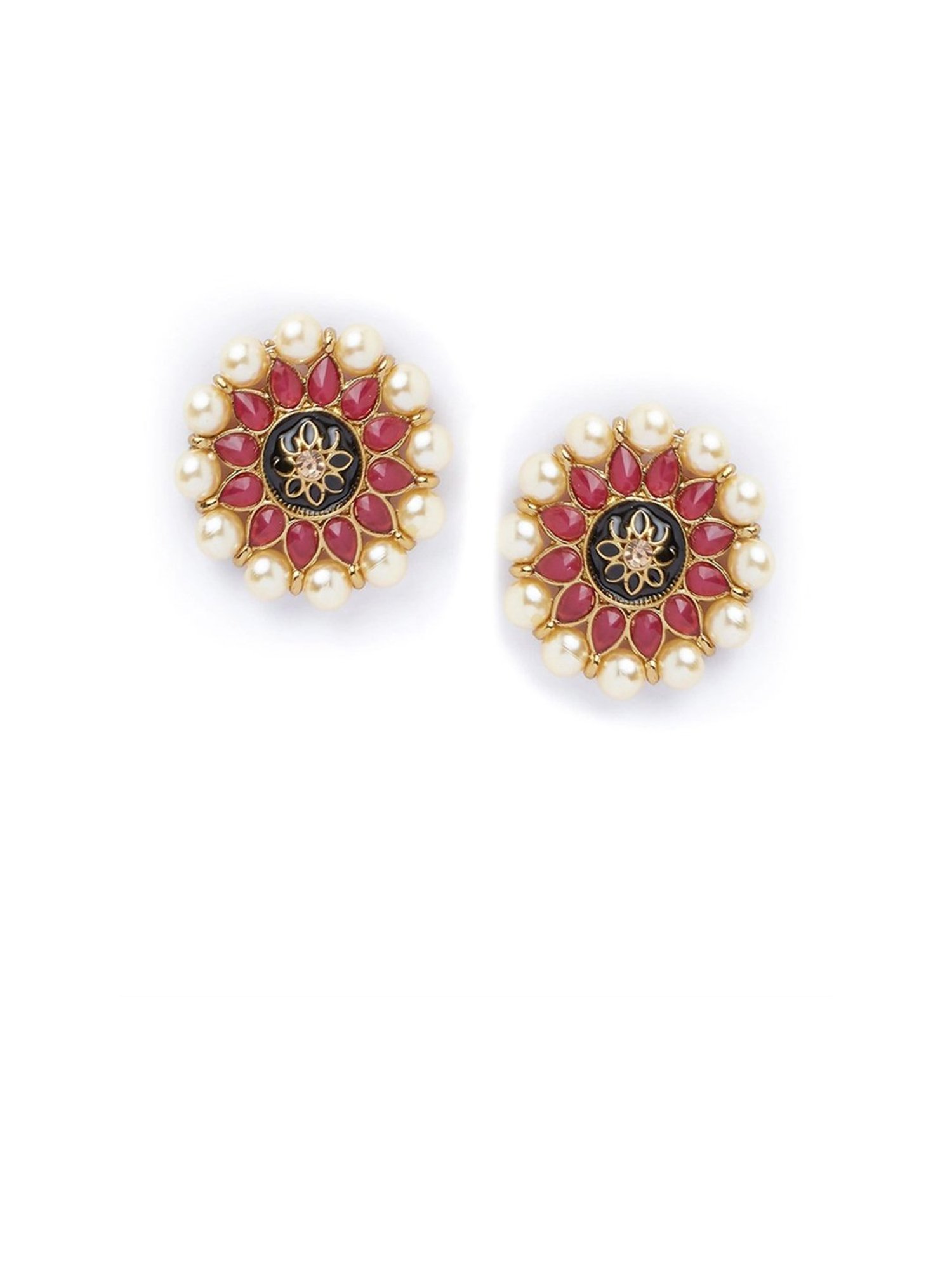 Fida Ethnic Indian Traditional Gold Pearl Pink Stone Stud Earrings