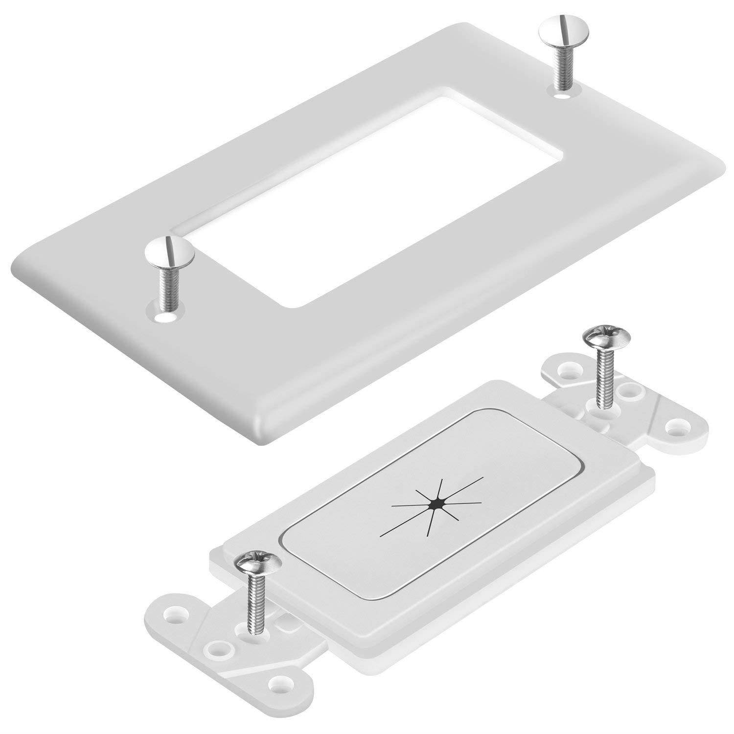 TOPGREENER Flexible Rubber Grommet Opening Multimedia Cable Pass-Through Insert with Decorator Wall Plate for Low-Voltage Cords, Standard Size 1-Gang, White (6 Pack) TG8901-6PC