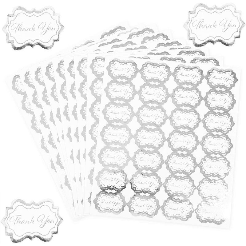 252-Count Thank You Sticker Envelope Seals, Transparent Sealing Labels with Shiny Silver Foil Font