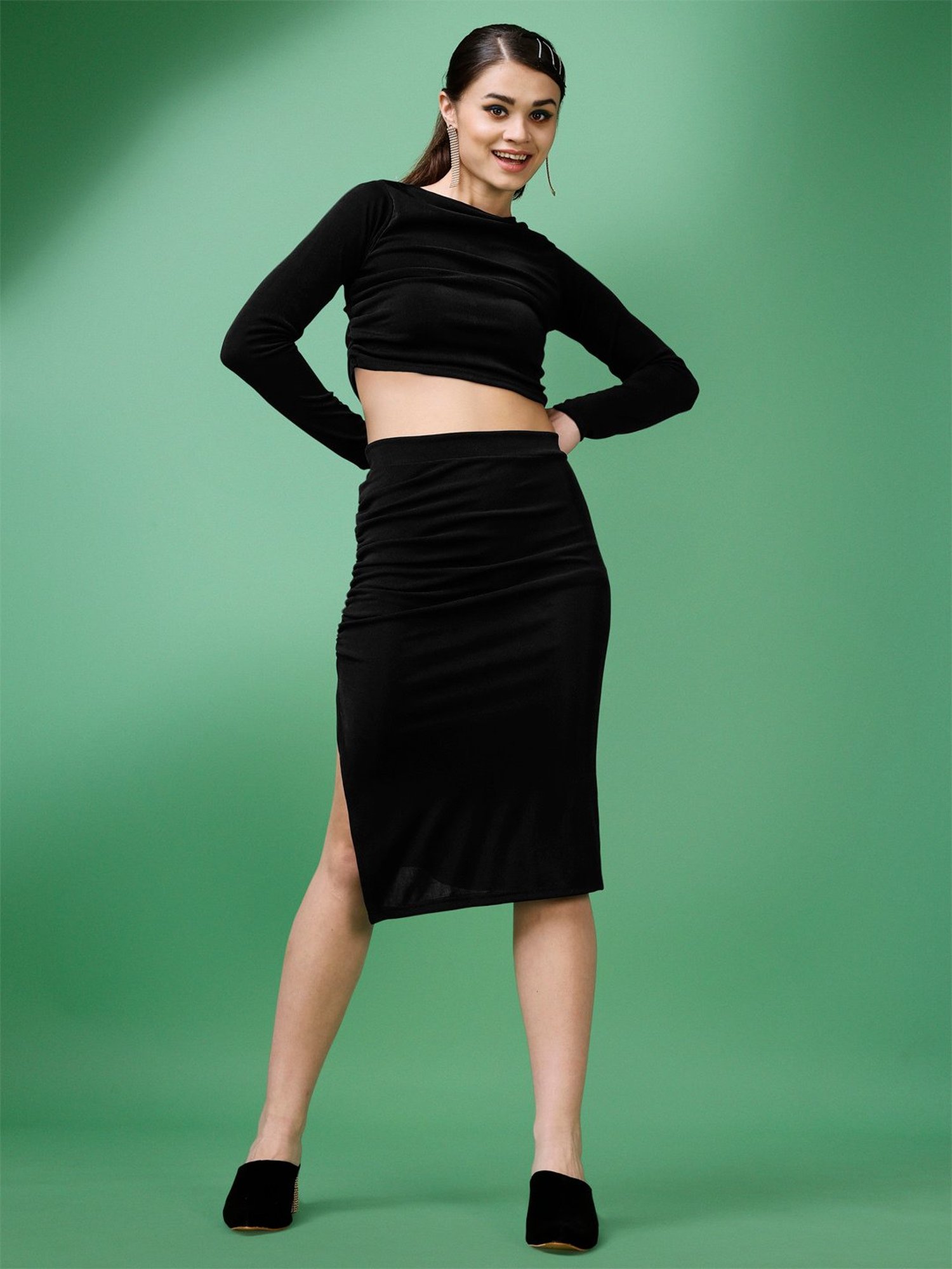 PURVAJA Black Midi Co-Ord Set