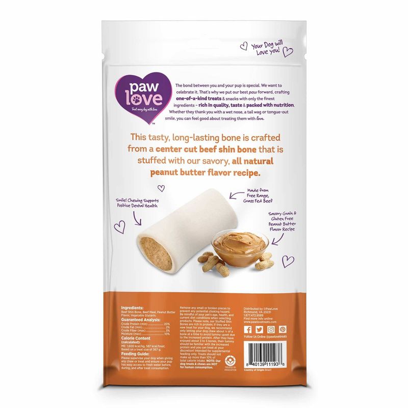 Paw Love Peanut Butter & Beef Flavor Stuffed Shin Bone Rawhide Dog Treats