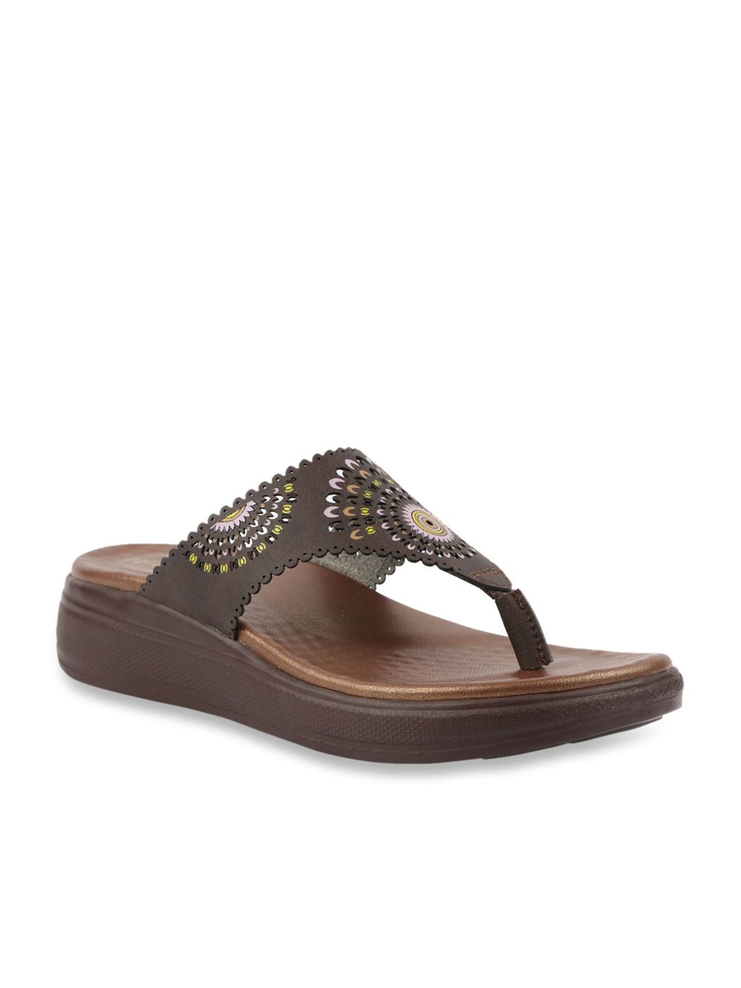 MediFeet Women's Motif Brown Thong Wedges
