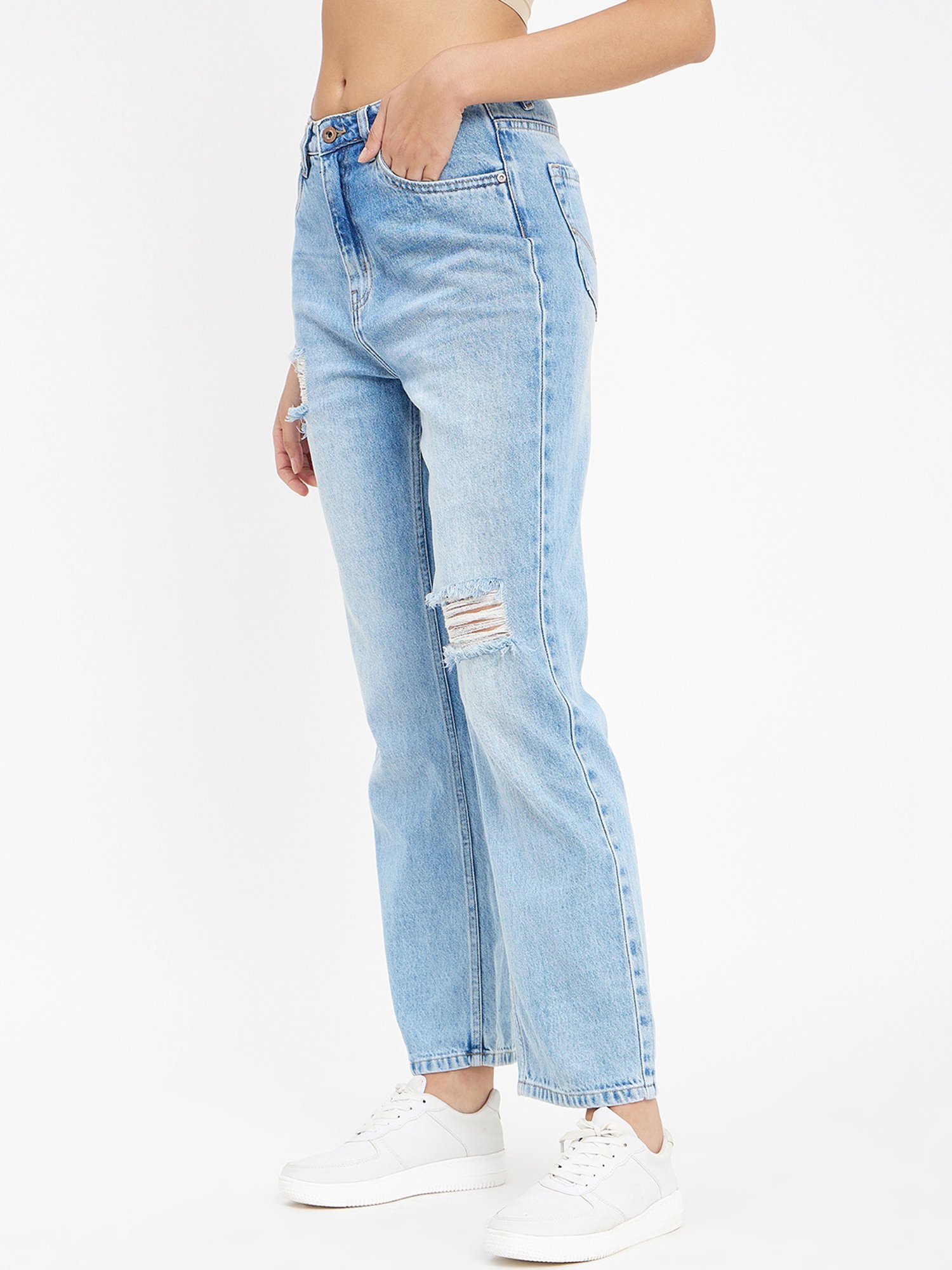 Camla Blue Distressed Mid rise Jeans