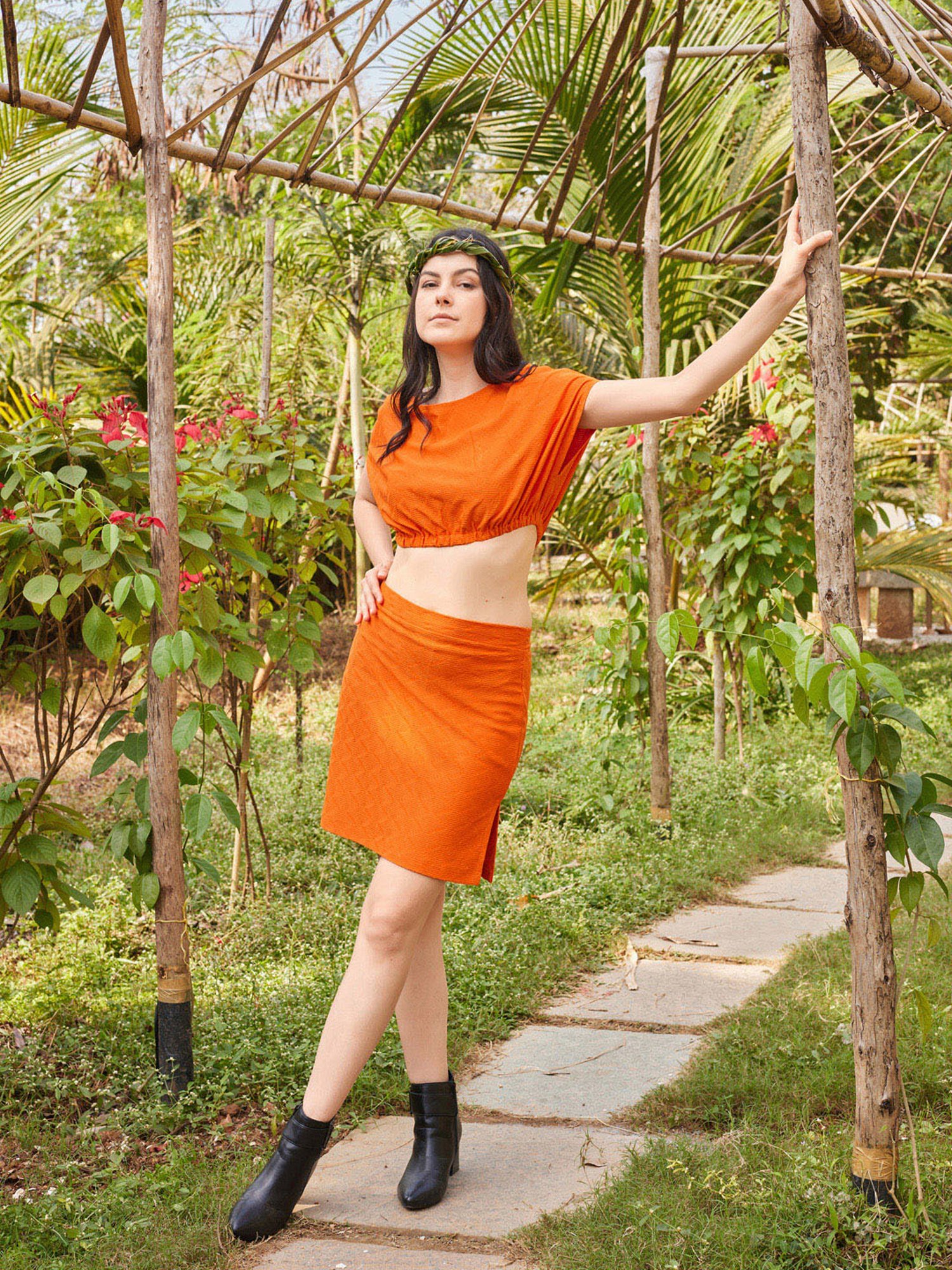 PURVAJA Orange Above Knee Co-Ord Set